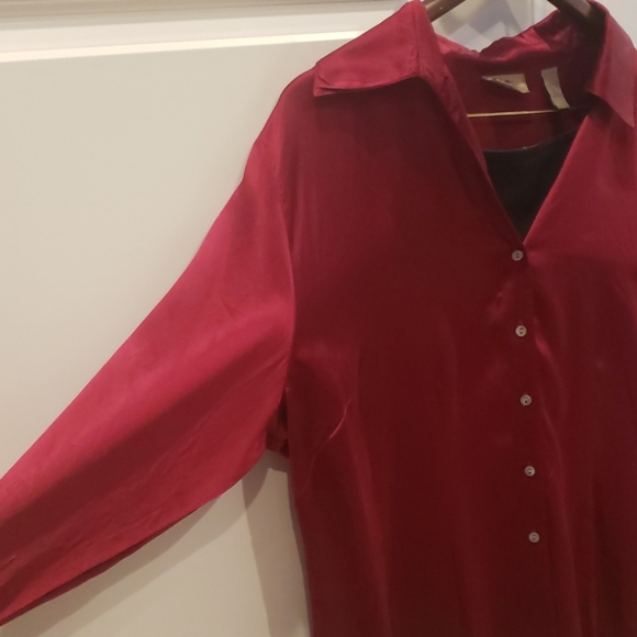 Red silky button down - Picture 2 of 3